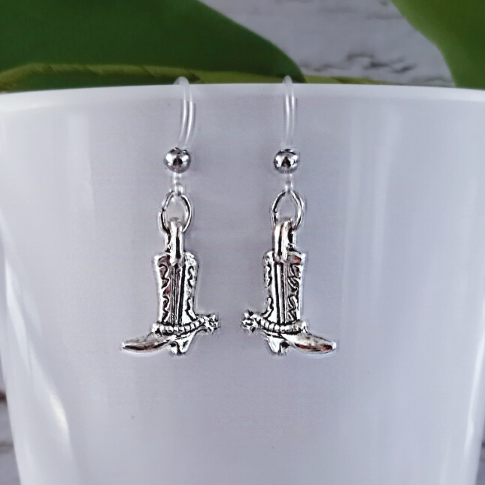 Cowboy Boot Earrings with Plastic Hooks